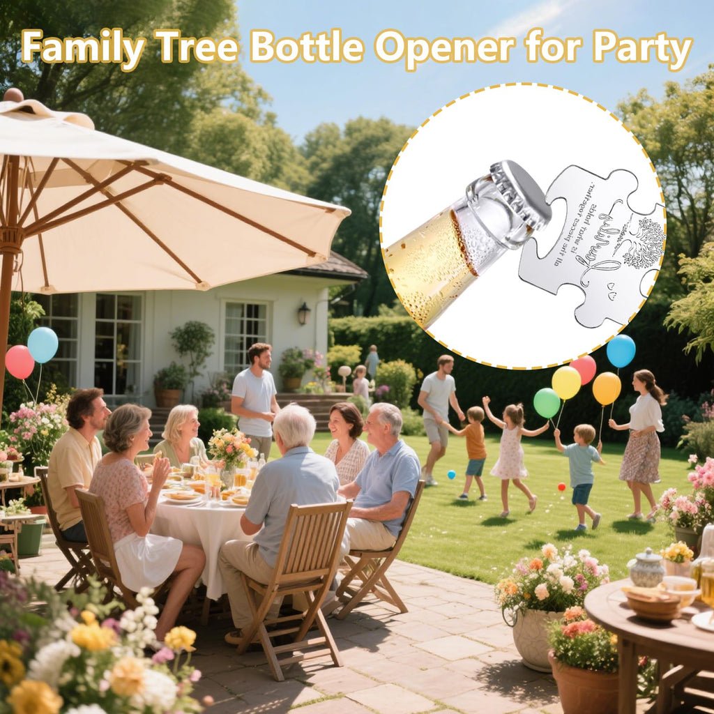 YKLIGTN 50Set Family Reunion Favors Family Tree Bottle Opener Keychain with Gift Bags and Thank You Card for Party Souvenir Gifts-Sliver
