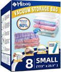 Skiennix Vacuum Storage Bags - 8 Small Space Saver Bags for Clothes with Hand-Pump - Clear