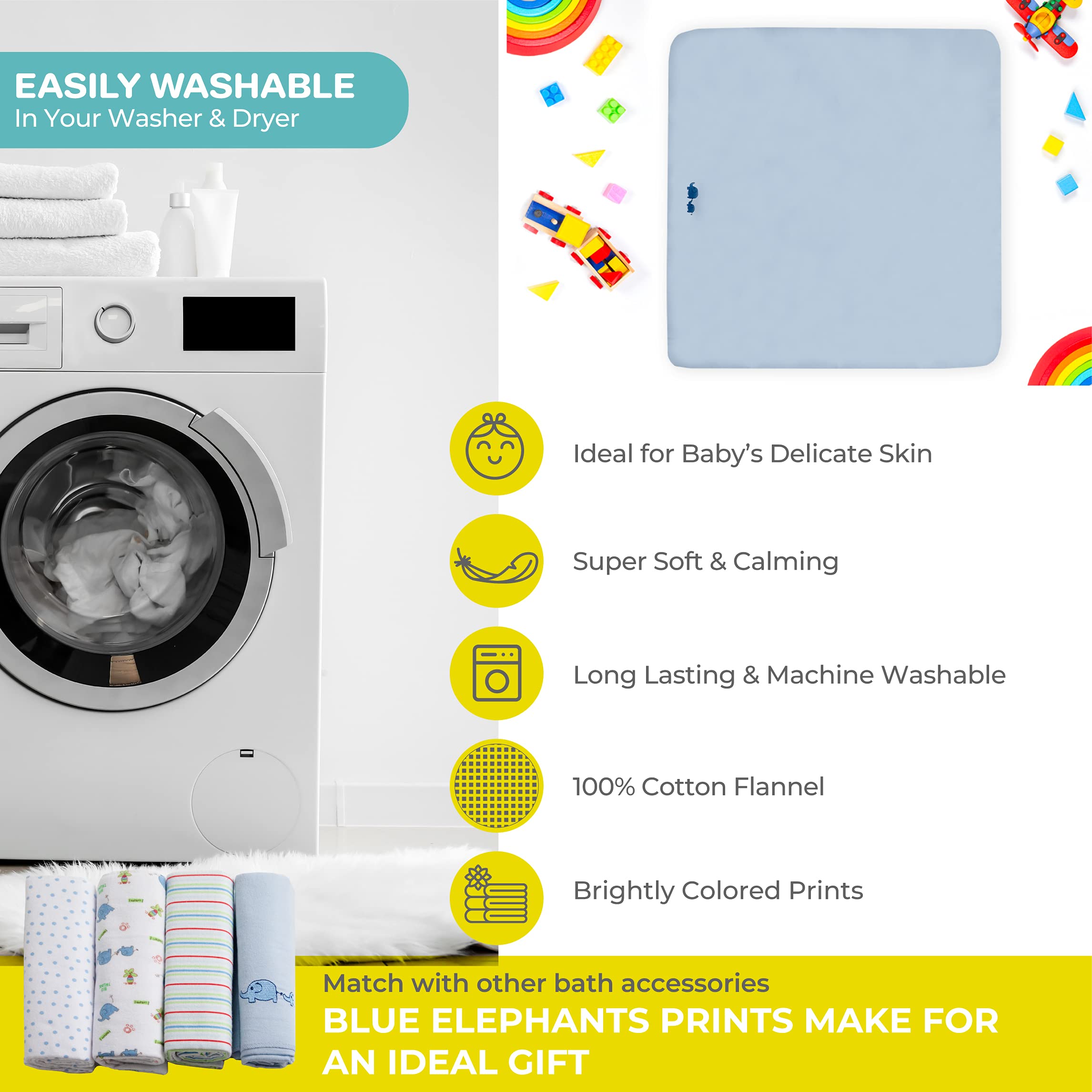Spasilk Receiving Baby Blanket, 100% Cotton Flannel Blanket, Pack of 4, Blue