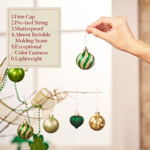 Valery Madelyn 28ct St. Patrick's Tree Decorations Ornaments Set, Green and Gold Shatterproof St. Patrick's Ball Ornaments Hanging Decor for Valentines Day, Mardi Gras, St Patricks Day