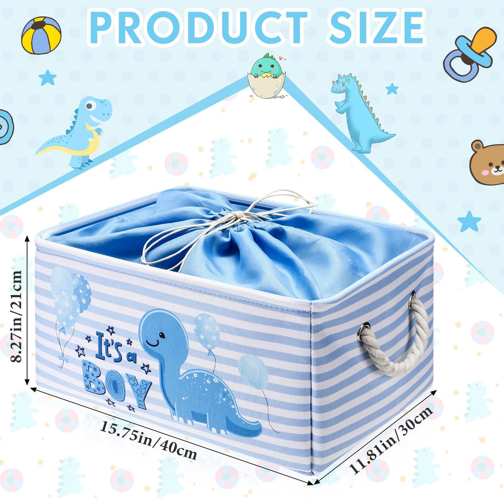 Tiangrid Nursery Storage Dinosaur Baby Storage Basket for Baby Shower Dinosaur Basket with Drawstring Closure 15.75 x 11.81 x 8.27 Inches Collapsible Gift Bin for Diaper Toy Nursery Room