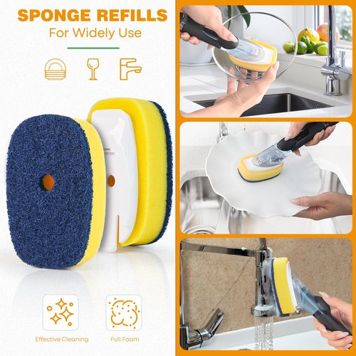 Sponge Brush Refills for OXO Soap Dispensing Dish Brush - 4 Pack Dish Cleaning Soap Dispensing Head Replacement for Scrubber