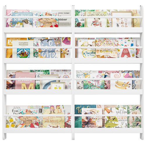FOTOSOK 2 Pcs Kids Bookshelf, Set of 2 Wall Mount 4-Tier Book Shelf Organizer for Toys and Books, Toy Storage Bookshelf for Kids in Bedroom Living Room, White