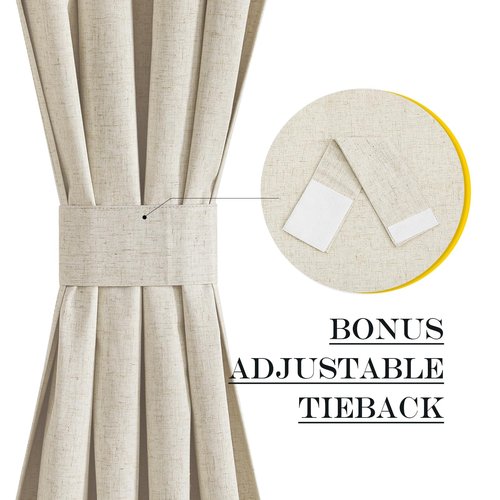 NICETOWN 100% Blackout Linen Curtain for French Front Door Thermal Insulated Door Curtain Panel with Tieback for Patio Glass, Linen Sheer Drapes for Living Room, W25 x L72, 1 PC, Natural Beige