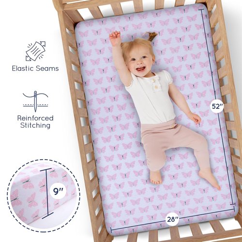 GROW WILD Crib Sheets 3 Pack - Soft & Stretchy Jersey Cotton Fitted Baby Crib Sheets for Girls, Cute Toddler Bed Sheets for Baby Girl (Hearts & Flowers)