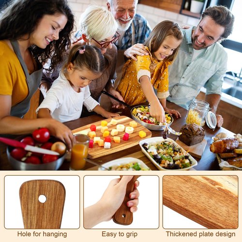 SiliFine Set of 4 Thick Acacia Wood Cutting Boards with Handles, Assorted Sizes Large Charcuterie Boards, Butcher Block Serving Tray for Cheese, Meat, Pizza, Vegetables, Bread(Large)