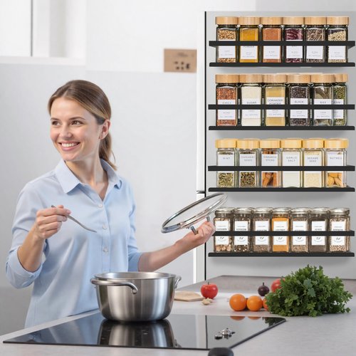 SMRCAD Magnetic Spice Rack for Refrigerator Seasoning Organizer for Spice Fridge Shelf storage Magnetic Shelf with Hook for Oven(6pack) (4Pack-Cut out-black)