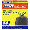 Hefty Essentials 30 Gallon Drawstring Trash Bags - 56 Count | Scent-Free Black Garbage Bags for Large Items