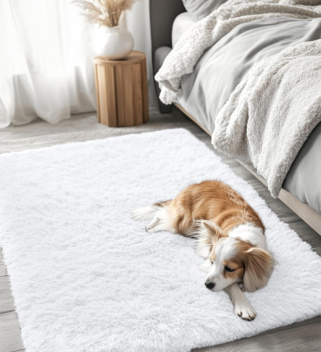 OLANLY Accent Rug - Soft Fluffy Shaggy Area Rug for Bedroom & Living Room | Machine Washable, White