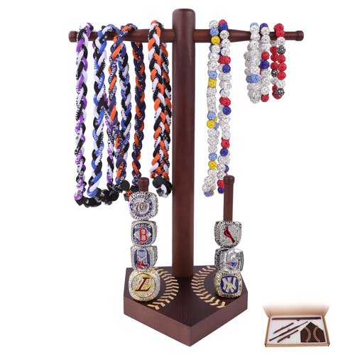 Loan Chiangmai Baseball and Softball Jewelry Organizer - Wooden Display Holder for Championship Rings & Drip Necklaces, All-in-One Sports Ring Holder, Perfect Display Gift for Athletes and Fans