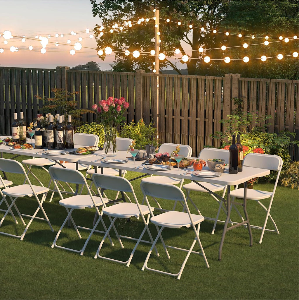 Skiennix Folding Chairs - 10 Pack White Plastic Chairs for Indoor/Outdoor Events | 350lb Capacity