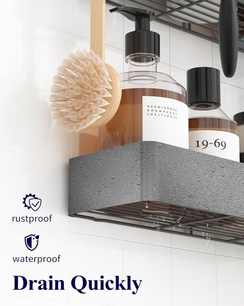 Kitsure Shower Caddy - Rustproof Adhesive Organizer with No-Drill Installation | Dark Grey, 2 Pack