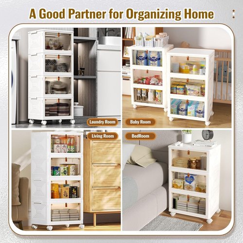 CTSNSLH 4-Tier Plastic Storage Bins - Stackable, Foldable Organizers with Lids for Home & Office