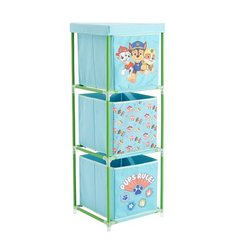 Nickelodeon Paw Patrol 3-Tier Fabric Storage Organizer with 3 Cubes & Lid, Kids Toy Storage Bins for Bedroom, Playroom & Nursery