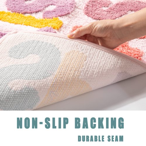 DBJOY Kids Bath Rugs Microfiber Bathroom Non-Slip Mat Washable Cute Bath Mat for Kids Modern Absorbent Funny Letters (Splish-Pink, 20"x32")