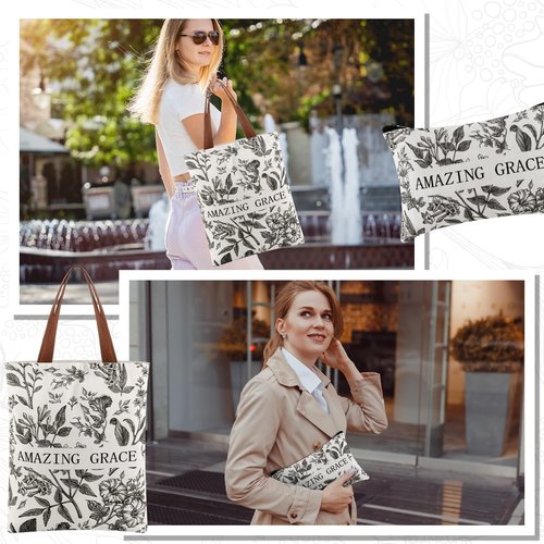 SilTriangle 2 Pcs Christian Tote Bag for Women Gift Canvas Bible Verse Tote Religious Teacher Church Scripture Faith Bags(Amazing Grace)