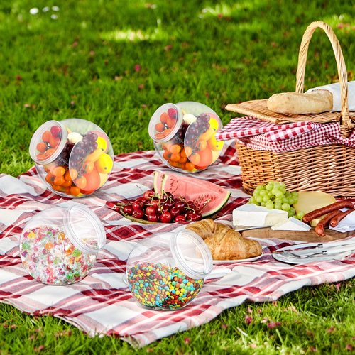 Willinglong 4 Pcs 80 oz Plastic Candy Jar with Lid for Candy Buffet Large Storage Jar Clear Food Storage Canisters Kitchen Countertop Container for Cookies Snacks Indoor Outdoor