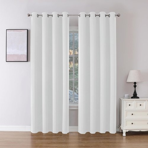 Joydeco 60% Blackout White Curtains - Thermal Insulated Grommet Drapes | 84 Inch Length, Greyish White, 2 Panels