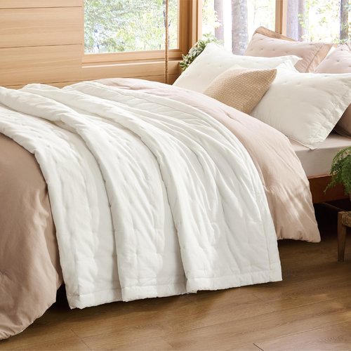Bedsure Linen Quilt Queen Size, Cotton Linen Blend Quilt Set with Natural Wrinkles - 3-Piece All Seasons Bedding Set - White (90x96)