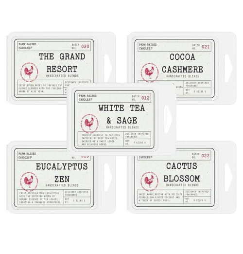 Farm Raised Candles Resort 5 Pack Variety Soy Wax Melts – Fresh from the Farm Scented Wax Cubes for Warmers – 5 Hotel & Spa Inspired Fragrances – Farm Fresh Wax Melts – USA Made