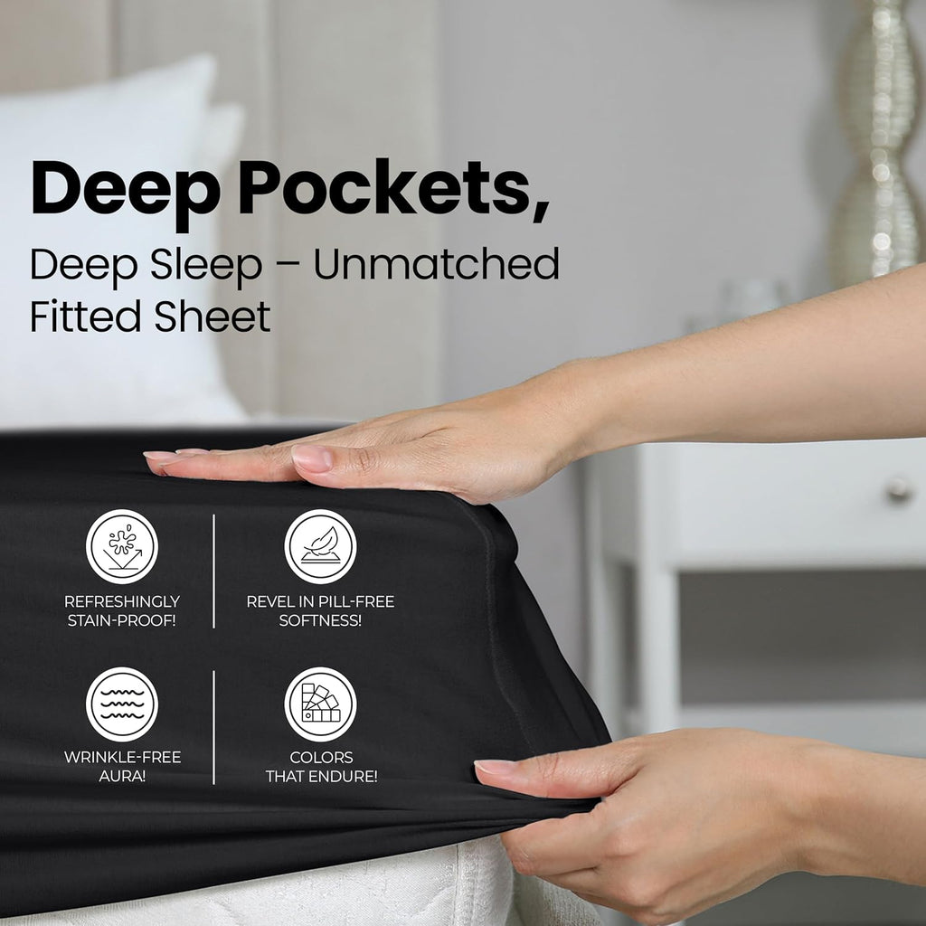 Utopia Bedding King Fitted Sheet - Deep Pocket Soft Microfiber - Fade Resistant & Easy Care (Black)