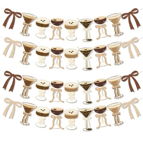 4Pcs Espresso Martini Party Banner Garland, Espresso Martini Glasses Bow Garland Espresso Martini Birthday Party Decorations, Martini Bachelorette Bridal Shower Tini Bar Party Decor