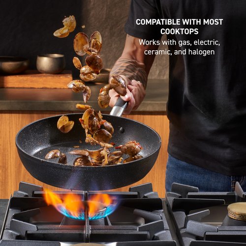 T-fal Stone Force Platinum Non Stick Fry Pan 12 Inch, Oven Broiler Safe 400°F, Perfect for Frying, Sautéing, Searing, & Pan-Roasting, Cookware Skillet, Must Have, Pots & Pans, Dishwasher Safe, Black