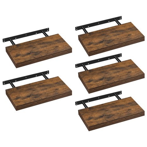 VASAGLE Wall Shelves Set of 5, Floating Shelves, Wall Mounted, 8 x 15.7 x 1.5 Inches, Display Shelves for Picture Frames, Wall Decor, Hanging Shelf for Living Room, Kitchen, Rustic Brown ULWS071B02