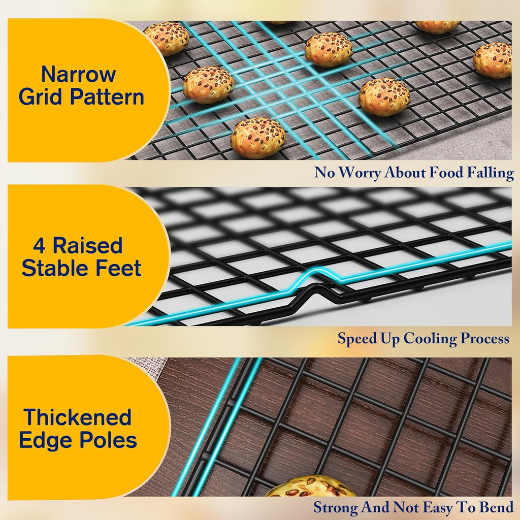 Skiennix 2PCS Cooling Racks - Heavy Duty Stainless Steel Wire for Baking & Grilling | 10" x 15" - Oven & Dishwasher Safe (Black)
