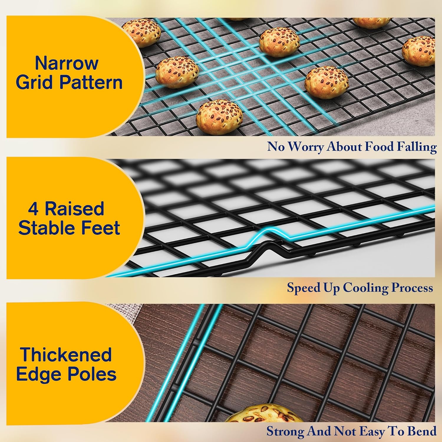 Skiennix 2PCS Cooling Racks - Heavy Duty Stainless Steel Wire for Baking & Grilling | 10" x 15" - Oven & Dishwasher Safe (Black)