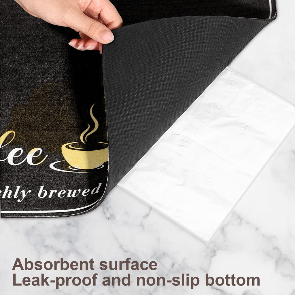 CooRug Absorbent Coffee Mat, Fashion Dish Drying Mat for Kitchen Counter Coffee Bar Accessories Espresso Machine Dish Rack 16" x 24" Black