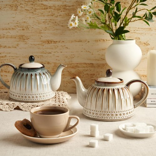 Sweese Ceramic Teapot, Beaded Retro Flower Glaze, 1100ml/37 oz Large Tea Pot for Loose Tea or Bags, Enough for 4 Cups, Nebula Blue