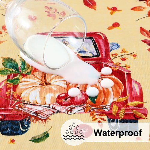 misaya Round Fitted Tablecloth with Elastic Edge, 100% Waterproof Oil Proof Plastic Table Cover, Vinyl Flannel Backed Tablecloth Fits 36"-44" Round Tables for Fall, Thanksgiving, Pumpkin Truck