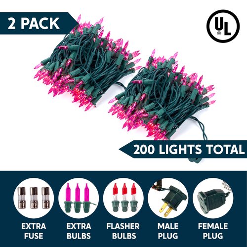 Joiedomi Pink Christmas String Lights,200(2x100) 42.8FT Valentines Day Fairy Tree Lights Plug in for Indoor Outdoor Xmas Valentines Decor Patio Holiday Theme Party Yard House,Green Wire