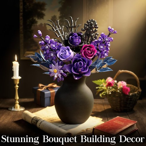 Advent Calendar 2025 for Adults Teens, 12 Purple Rose Flower Bouquet Building Blocks, 24 Days Surprise Christmas Countdown Calendar with 822 PCS Gothic Artificial Flowers Home Decor for Women Men Teen