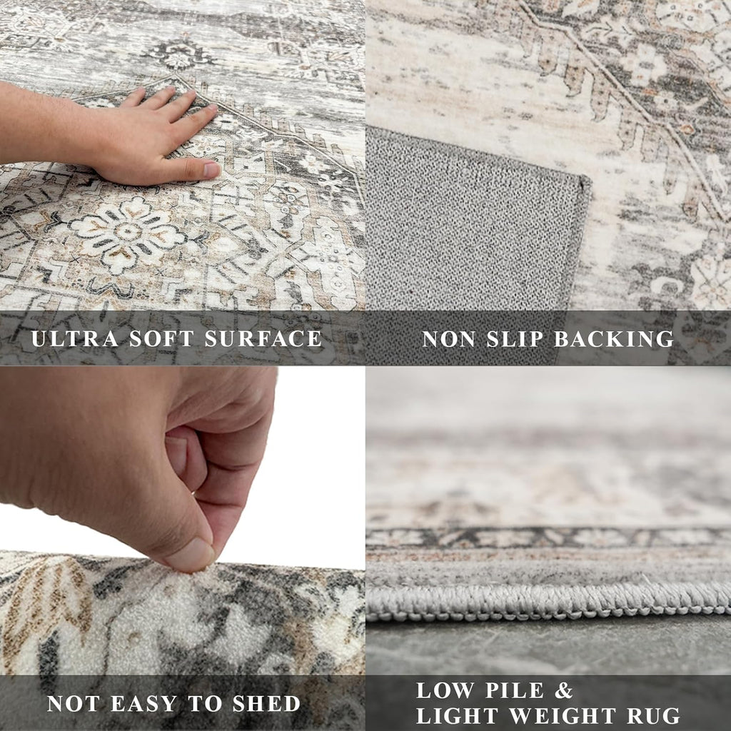Skiennix Washable Extra Long Hallway Runner Rug - Non-Slip, Stain Resistant, Soft Carpet (Beige, 3x20)