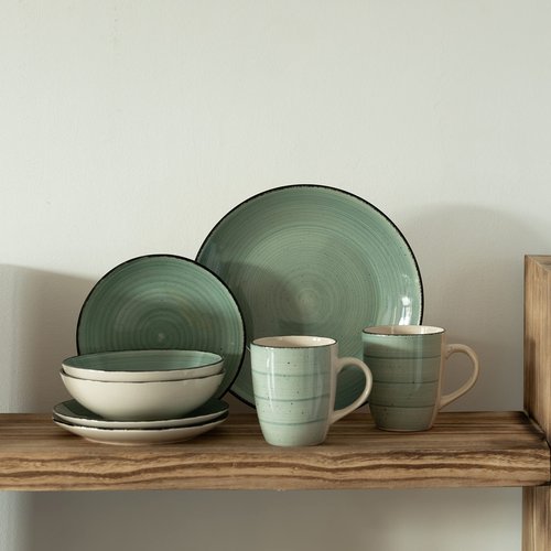 16 PC Spin Wash Dinnerware Dish Set for 4 Person | Mugs, Salad and Dinner Plates and Bowls Sets, Stylish Dishes with Highly Chip and Crack Resistant, Dishwasher and Microwave Safe, Green. QI004502.GN