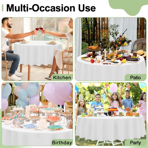misaya 4 Packs Disposable Plastic Table Cloth, 84" Round Waterproof Tablecloth, Leakproof & Sturdy Decorative Table Covers for Picnic, Party and Outdoor, White