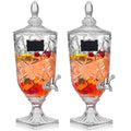 Zhehao 2 Pcs Drink Dispensers for Parties 1.3 Gallon Glass Beverage Dispenser Clear Vintage Crystal Iced Beverage Dispenser with Spigot and 2 Wooden Chalkboard Wide Mouth Beverage Server for Bar Home
