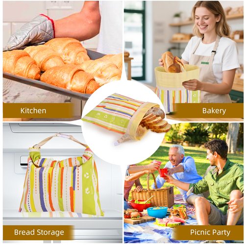 2-Pack Beeswax Bread Bags for Sourdough Homemade Bread，XL Reusable Beeswax Bread Storage Bag，Portable with large capacity，Keeps Fresh, Easy to Clean