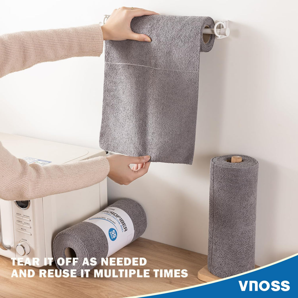 Vnoss 55 Pack Microfiber Cleaning Cloth Roll, Tear Away Reusable Towels, 11" X 9", Ultra Absorbent & Lint Free Cloth for Cars, Kitchen, Window, Home and Shop, Grey