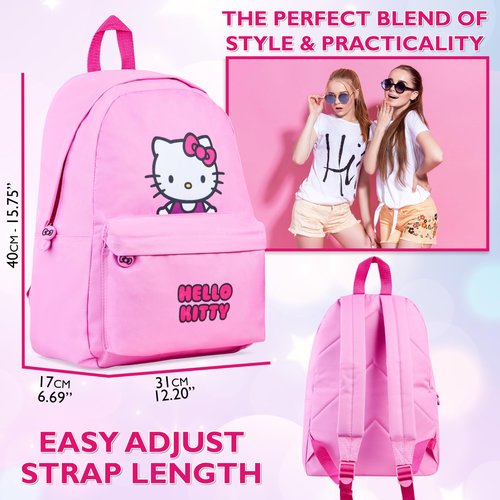 Hello Kitty Girls Backpack with Zipped Front Pocket, Adjustable Strap For School