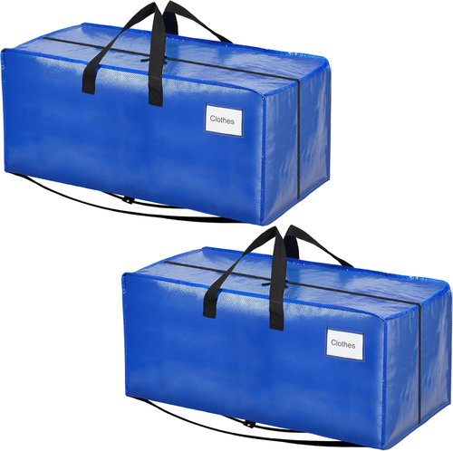 BAGAIL Heavy Duty Moving Bags - Extra Large Storage Totes with Strong Handles | 2-Pack, Blue