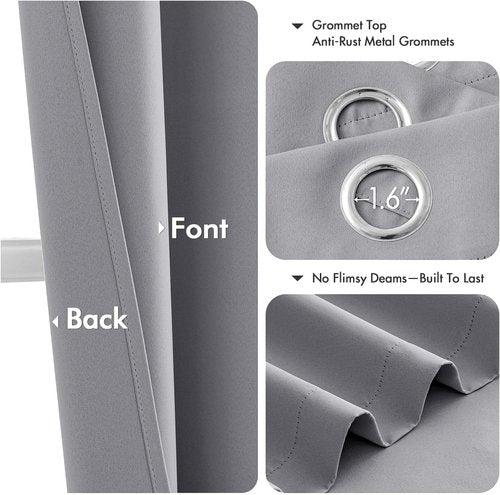 MIULEE Light Grey Blackout Curtains - Thermal Insulated Room Darkening Drapes | 63 Inches Long, 2 Panels