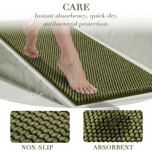 BSICPRO Bathroom Rugs Set 2 Piece-Chenille Bath Mats Non Slip-Thick Soft Absorbent Sage Bath Rug-Shower Floor Mat Machine Washable-Bathroom Decor Accessories (Olive Green, 20" x 32" Plus 16" x 24")