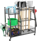 Garden Tool Organizer Rack by Extra Large | Heavy-Duty Storage Stand with Wheels for 60+ Tools - Black