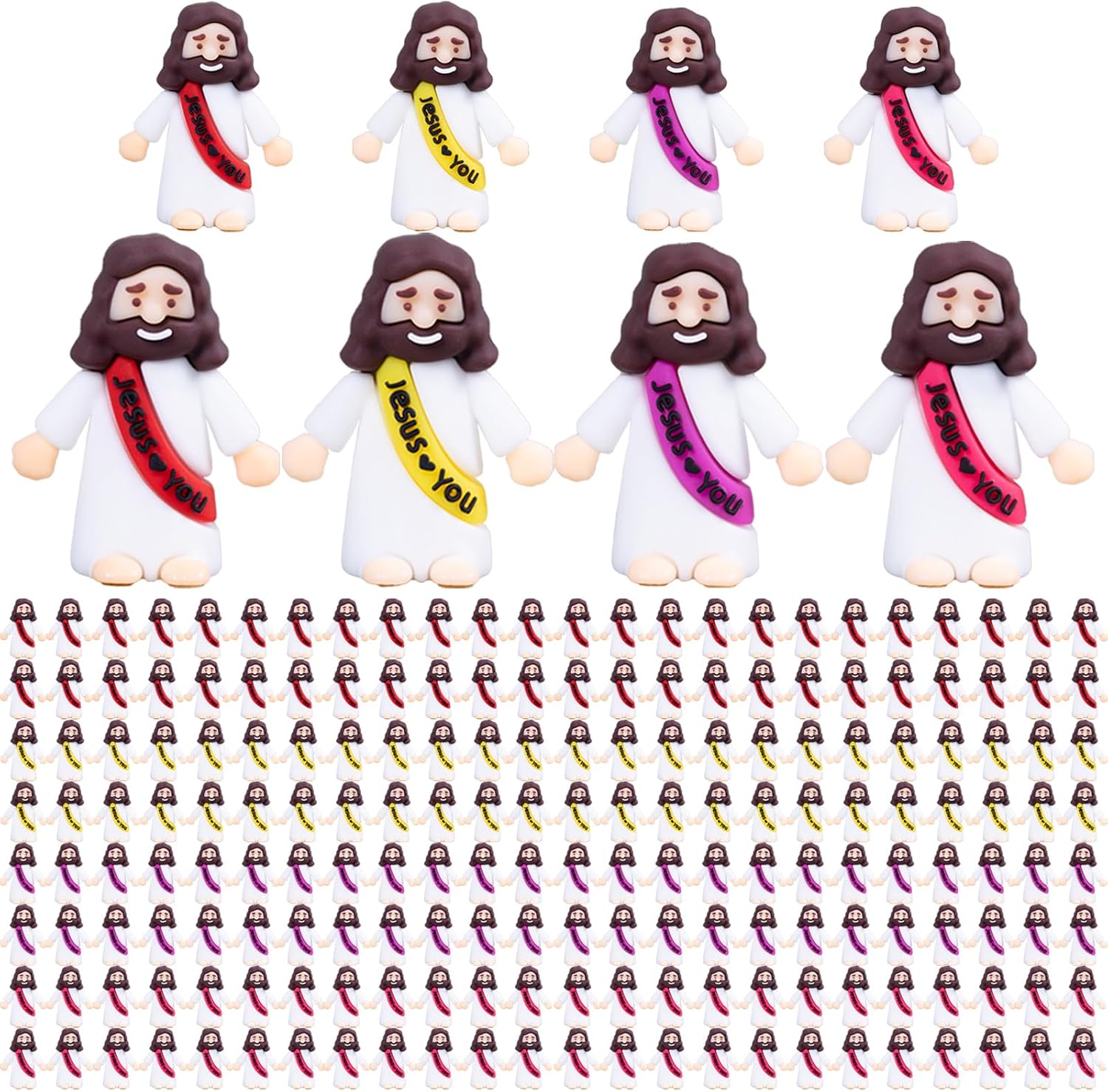 Skiennix Mini Jesus Figurines - 200PCS Bulk Religious Toys for Easter Egg Stuffers & Gifts - Bright Colors
