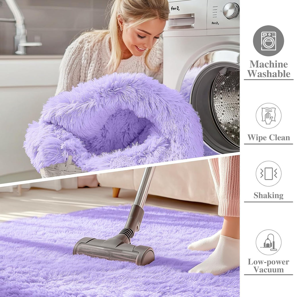 OLANLY Large Area Rug - Soft Fluffy Shaggy Carpet for Living Room & Bedroom | 6x9 ft, Light Purple