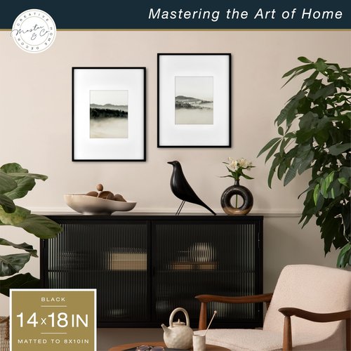 MCS Master & Co. Foundry Metal 14x18 Matted Picture Frame with 8x10 Photo Display, Black Vertical & Horizontal Wall Hanging Frame for Photos & Artwork (2-Pack)