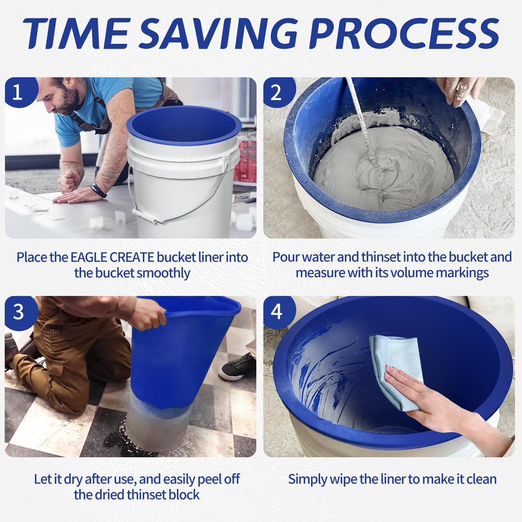 EAGLE CREATE 4mm Thick Silicone Bucket Liner for 5 Gallon Buckets, Leakproof Concrete Mixing Liner with Measurements, Reusable Heavy Duty Insert for Thinset, Grout, Mortar & Paint